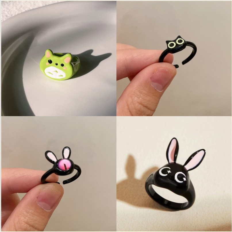 【Bayar di tempat】Lucu Imut Kartun Cincin Pembukaan Kucing Naga Lucu Fashion Cincin Retro Cincin Pasangan Kreatif