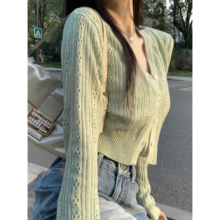 Red 2toyoung Lianlian girl heart Hollow knitted cardigan women s spring short long-sleeve high-quality sun protection top