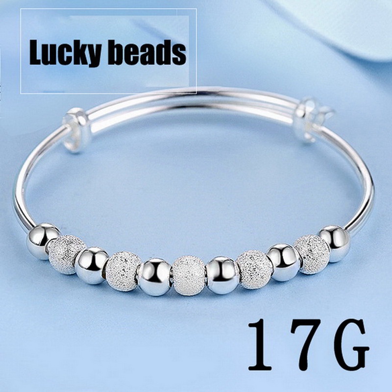 Lucky Beads Stretch Adjustable Bracelet, Gelang Tembaga Putih Lapis Perak, Aksesoris Fashion Cewek Non Alergi