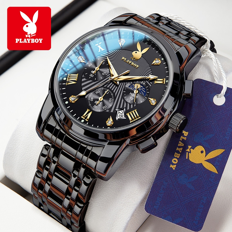 PLAYBOY Jam Tangan Lelaki Original 100% Watch Man Birthday Waterproof Quartz Style Steel Luminous 3