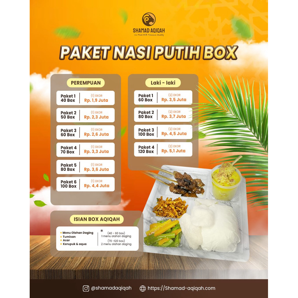 Paket Aqiqah Nasi Box Murah & Enak | Catering Aqiqah Lengkap 40–120 Box | Shamad Aqiqah