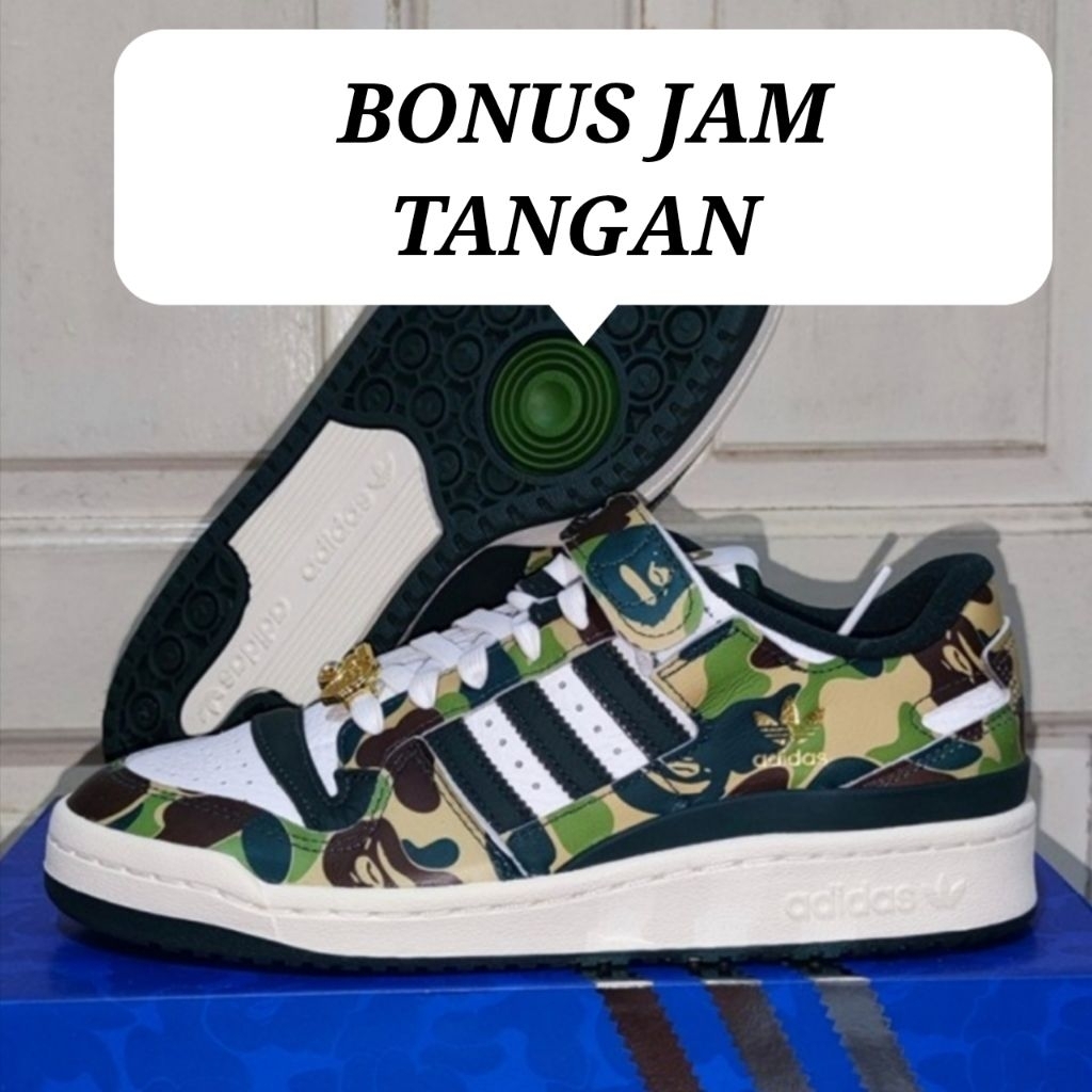 Sepatu Adidas forum 84 low Bape 30th anniversary green camo