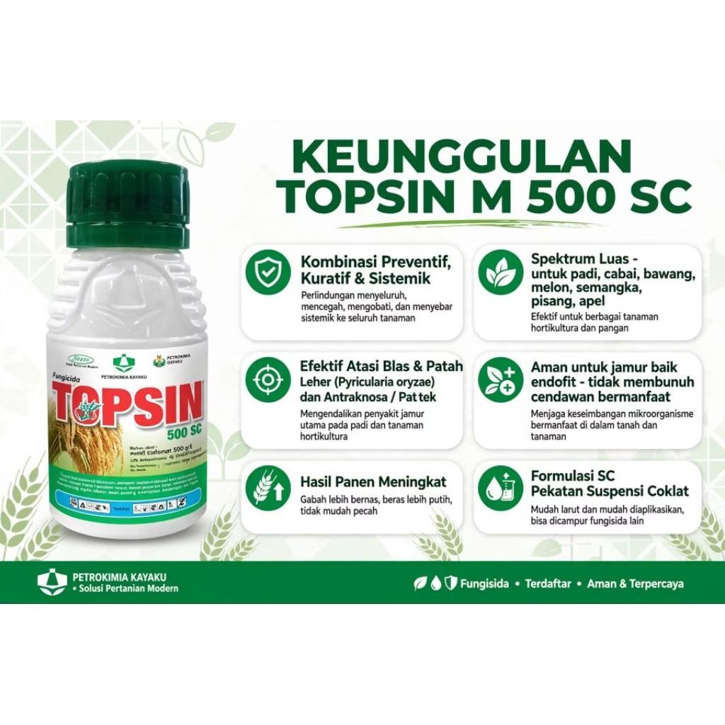 FUNGISIDA TOPSIN M 500 SC 500 ML PETROKIMIA KAYAKU Original - Obat Jamur Patik Patek Antraknosa Cabe