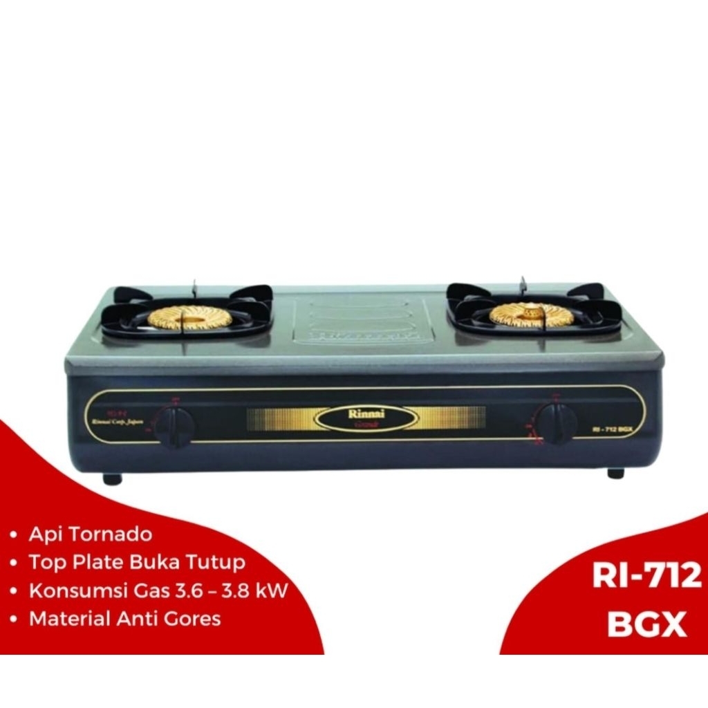 RINNAI RI-712 BGX KOMPOR GAS RINNAI 2 TUNGGU API TORNADO+API LILIN