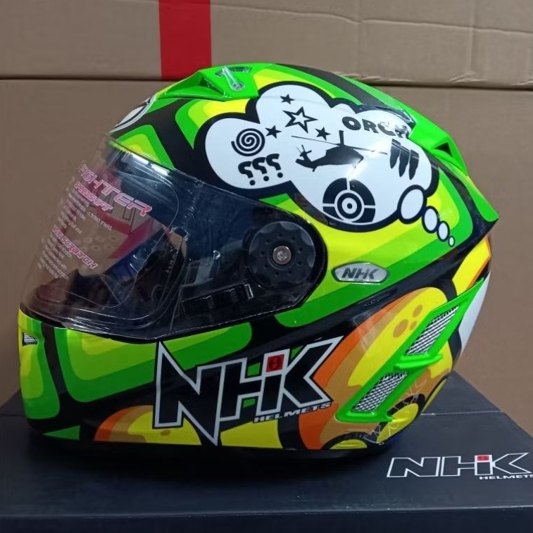 Helm Full Face NHK GP Pro Terminator TT Turtle Green flo size S M Single visor DD Ring