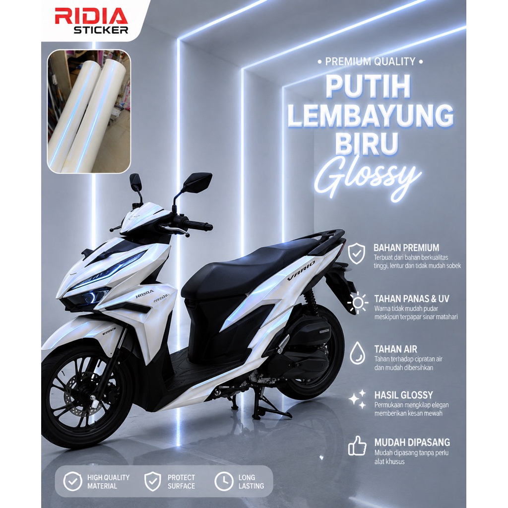 STICKER LEMBAYUNG PUTIH BIRU SKOTLET MOTOR KUALITAS PREMIUM WARNA PUTIH LEMBAYUNG BIRU COCOK SEMUA M