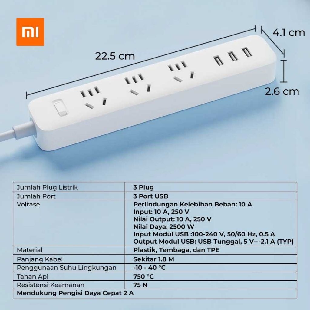 XIAOMI MI POWER STRIP - 3 Colokan + 3 USB Port
