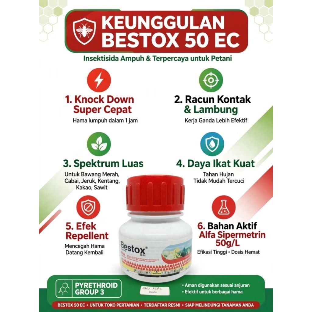 Insektisida Bestox 50 EC 80ml FMC Obat Pembasmi Lembing Batu Ulat Grayak Kutu Daun Thrips Original