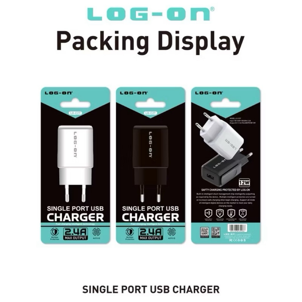 LOG-ON ADAPTOR CHARGER FAST CHARGING - BATOK CHARGER LOG-ON LO-C27 1USB 2.4A ( HITAM )