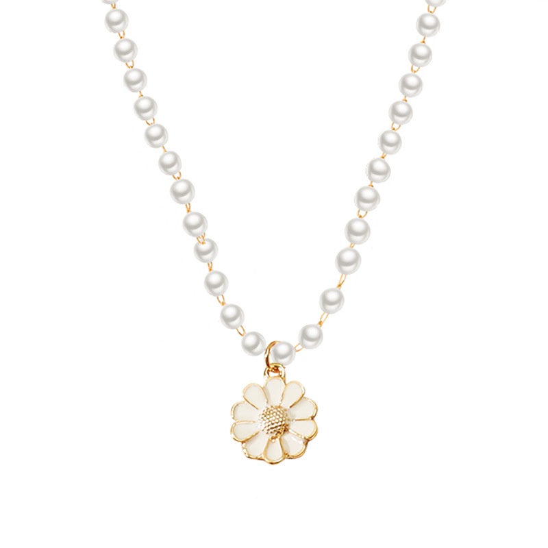 Rinhoo Fashion Wanita Daisy Liontin Mutiara Kalung Kerah Rantai Emas Perhiasan Hadiah