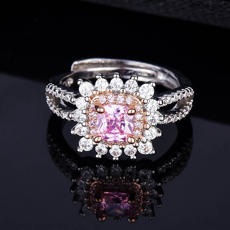 Goldkingdom Aksesoris Perhiasan Fashion Ready Stock Dua Warna Electroplating Color Pink Diamond Carat Color Diamond Wedding Ring Cincin Berlian Perempuan