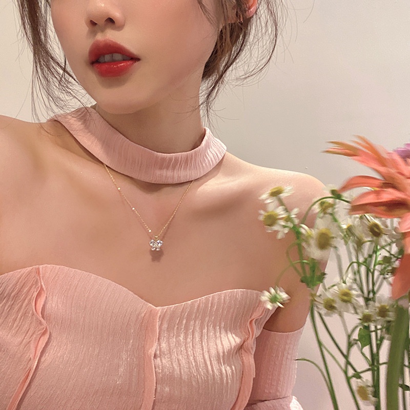 Rinhoo Fashion Kalung Liontin Kupu-Kupu Berlian Emas Wanita Kerah Rantai Ukuran44+5cm