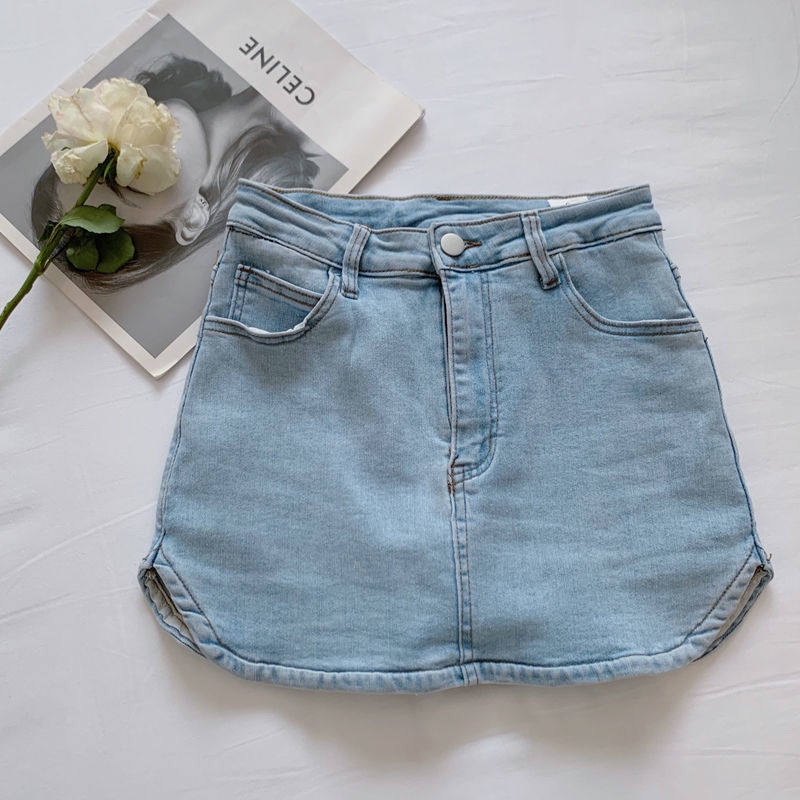 Red Desain musim panas masuk akal kerumunan kecil pinggang tinggi rok denim celah ramping perempuan anti-selip hot gadis tas hip rok seksi