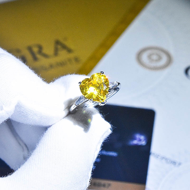 Goldkingdom Aksesoris Perhiasan Fashion Ready Stock Taobao Hidup Populer Bertatahkan Cinta Berbentuk Berlian Kuning Cincin Terbuka Klasik Karat Besar Super Flash Engagement Ring