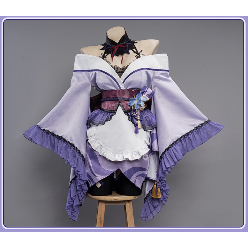 UWOWO Genshin Impact Fanart: Raiden Shogun Ei/Baal Kimono Maid Sexy Ver. 2-in-1 Maid&amp;Lingerie Cosplay Costume