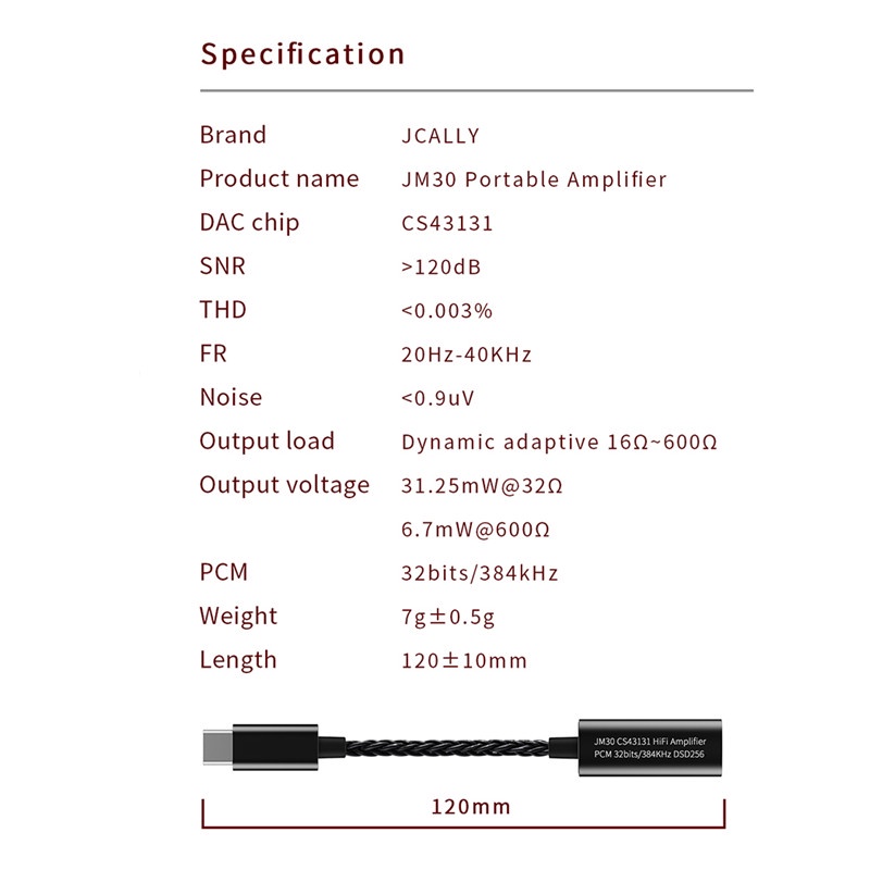 Jcally JM30 JM30L Protable Amplifier Digital Audio DAC CS43131 Adaptor Tipe C Ke 3.5 Cocok Untuk Handphone Android