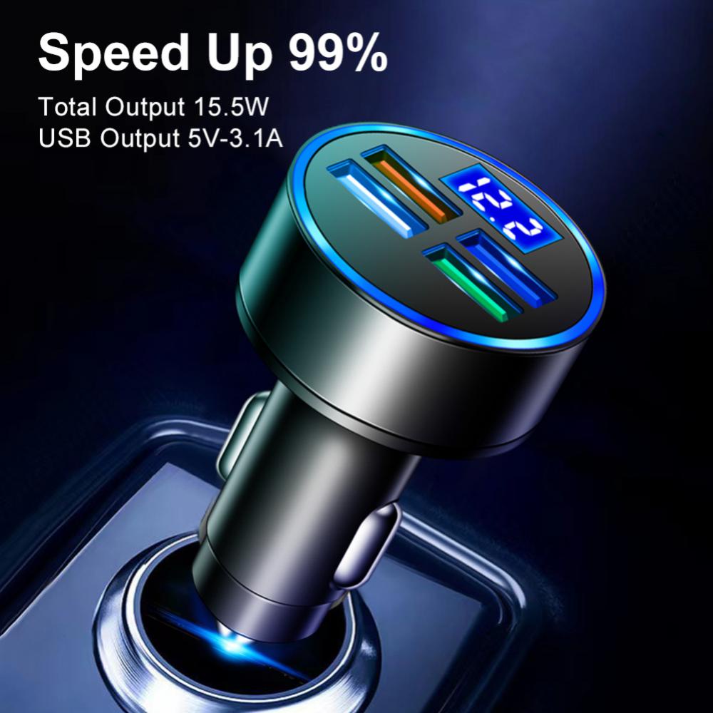 4port Usb Car Charge Dengan Tampilan digital Adaptor Charger Handphone Pengisian Cepat Untuk i-Phone Tipe c Android Di Mobil