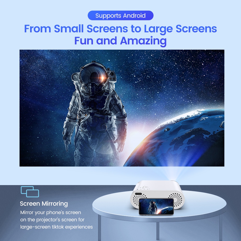 【COD + Pengiriman Gratis】Mini Proyektor Smart Android WIFI Portabel Projector 1080P HD Portable LED Cerdas Bluetooth Proyektor Untuk Ponsel iOS Android