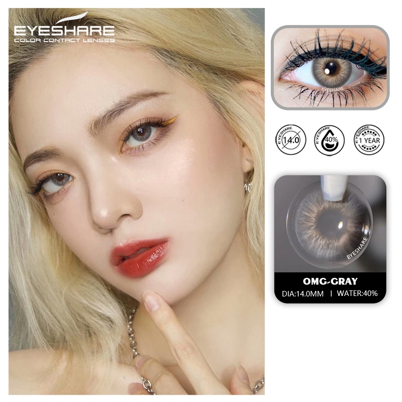 (COD)Menyinarimu OMG Softlens Minus(-1~-6) Softlens Mata Gray Brown Softlens Warna Lensa Kontak Soflen DIA 14.0MM Big Eye New Softlen