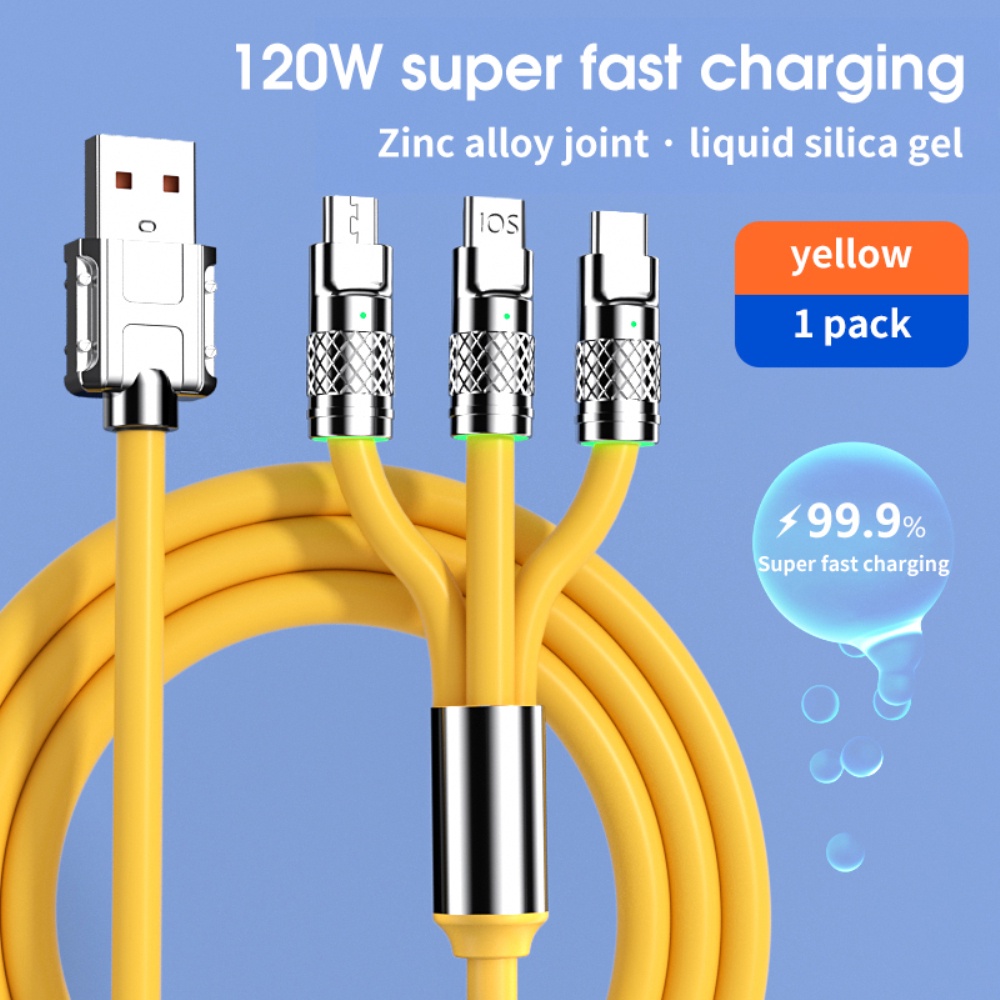 Kabel Cas Cepat 3in1 120w Micro Usb Tipe C Kabel Charger Multi Usb Port Multiple Usb Charging Cord