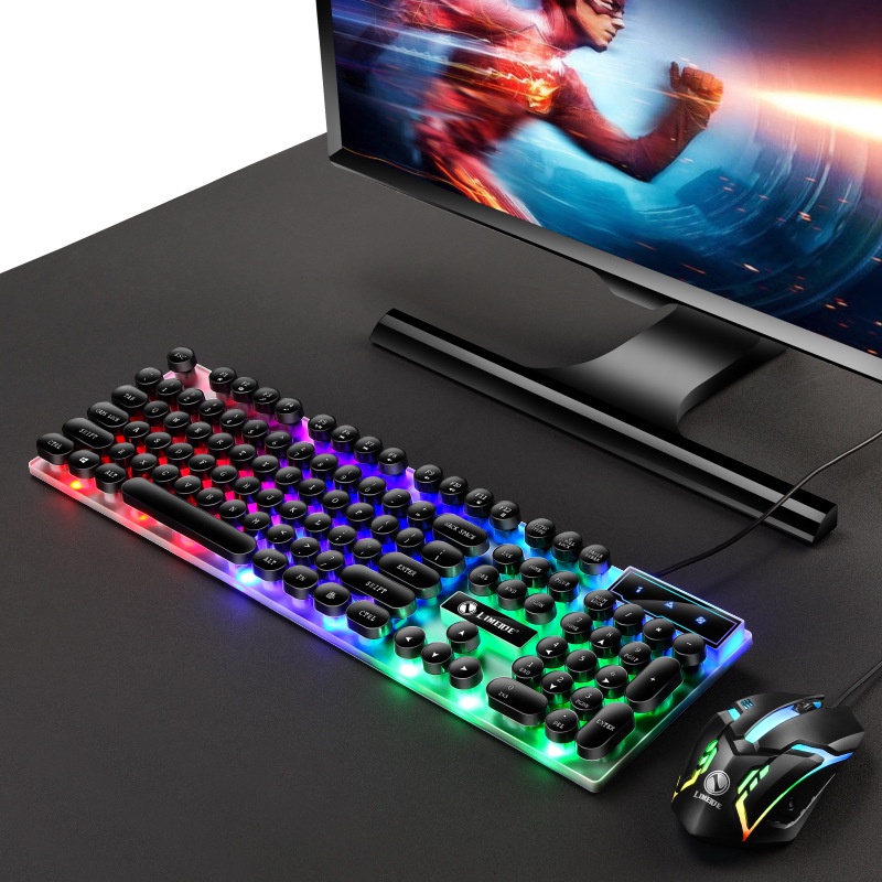 Li Magnesium Keyboard Dan Mouse Set Keyboard USB Baru USB Mouse Internet Cafe Luminous Game Kit Keyboard Backlight Warna-Warni