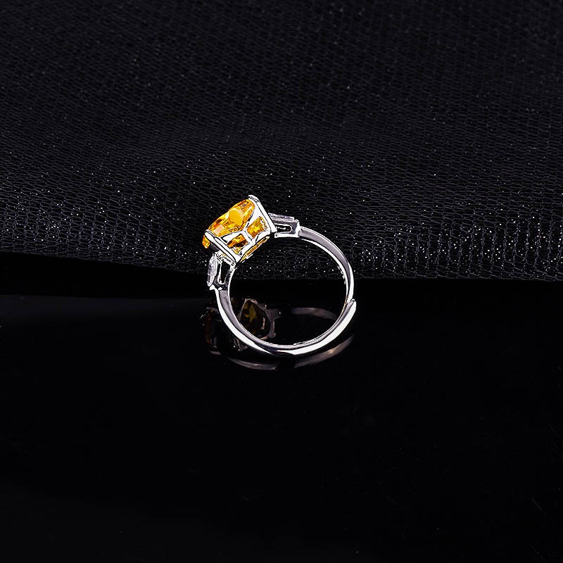 Goldkingdom Aksesoris Perhiasan Fashion Ready Stock Taobao Hidup Populer Bertatahkan Cinta Berbentuk Berlian Kuning Cincin Terbuka Klasik Karat Besar Super Flash Engagement Ring