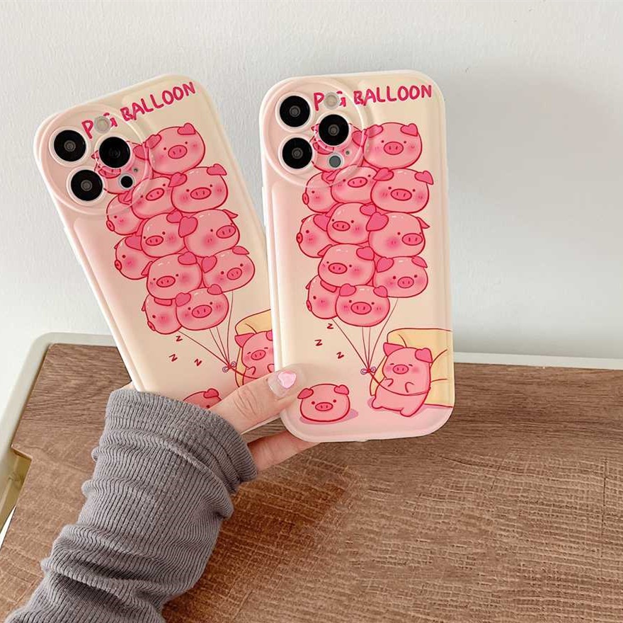 Compatible For iPhone 14 13 12 11 Pro Max X XR Xs Max 8 7 6 6s Plus SE 2020 Kompatibel Untuk Balon Babi Ponsel Case TPU Soft Cover Pelindung