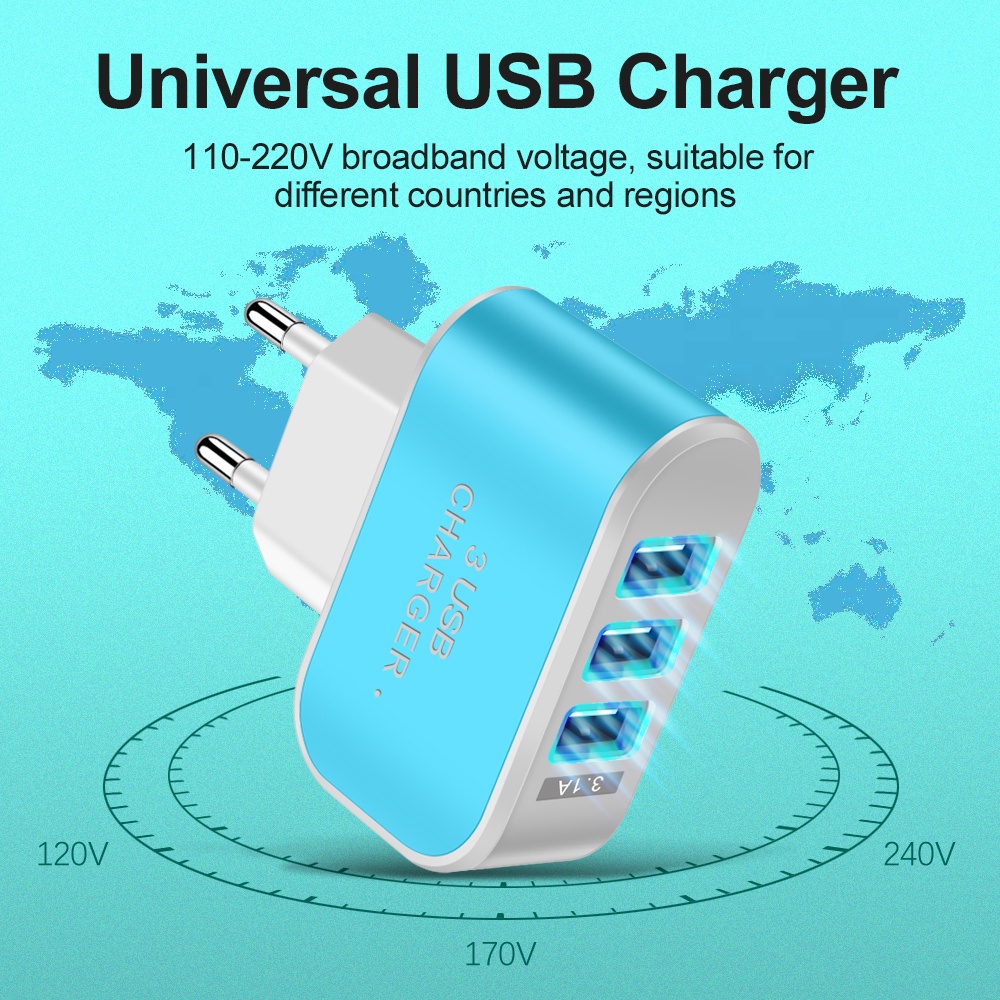 3usb Candy Charger LED Luminous Kepala Pengisian Ponsel Cerdas 3port Travel Charger Smart Mobile Phone Adapter