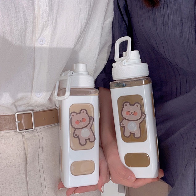 FYGALERY BTL008 Botol Minum Plastik Cantik Air Lucu Comel Anak Sekolah Korea Square Bear