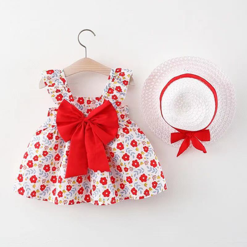 (Gratis Topi) Set dress anak/pakaian bayi anak perempuan  motif bunga