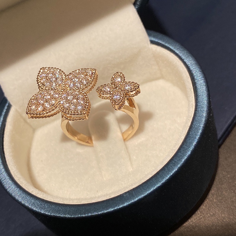 Goldkingdom Fashion Perhiasan Aksesoris Ready Stock Empat Daun Bunga Cincin Perempuan Adjustable Jari Telunjuk Cincin Eropa Dan Amerika Cincin Pesta Pernikahan Cincin Perempuan