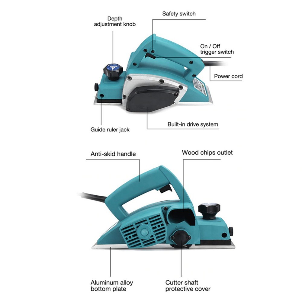 Reaim Electric Planner 500W Mesin Serut Kayu Mesin Serut Kayu Elektrik Electric Wood Planer Mesin Serut Tangan Electric Mesin Serut Planner Mesin Planer Murah Model: reaim-dbj001