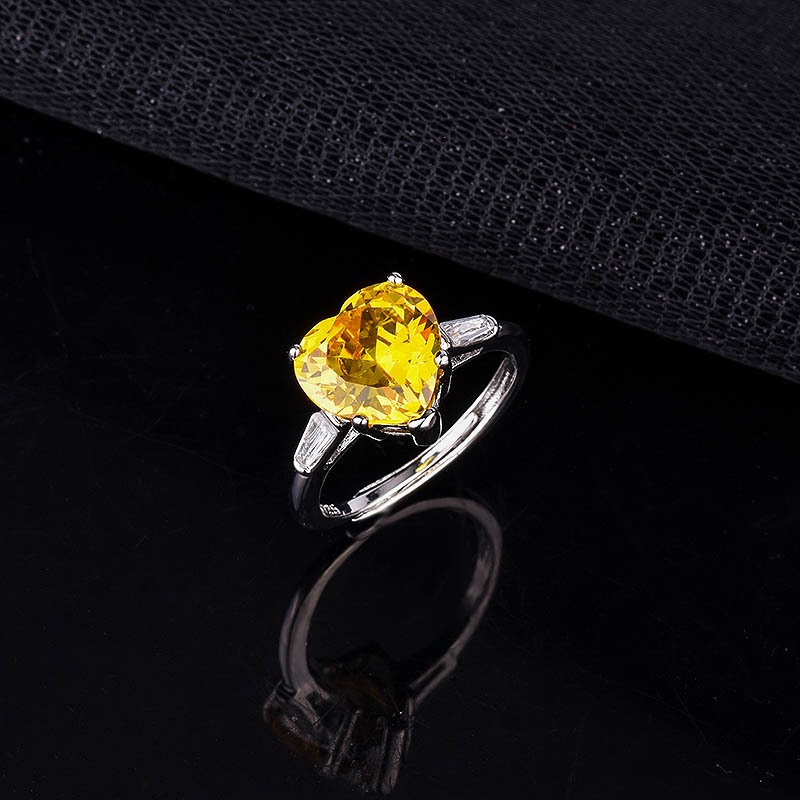 Goldkingdom Aksesoris Perhiasan Fashion Ready Stock Taobao Hidup Populer Bertatahkan Cinta Berbentuk Berlian Kuning Cincin Terbuka Klasik Karat Besar Super Flash Engagement Ring