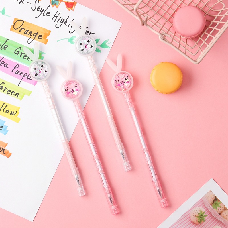 T&amp;Y Pena Karakter Payet Gliter Motif Bunny Lucu Black Ink Gel Pulpen Murah Gel Bolpen Gel Pastel Alat Tulis Karakter Kupu-Kupu Perlengkapan Sekolah Kantor Murah Import