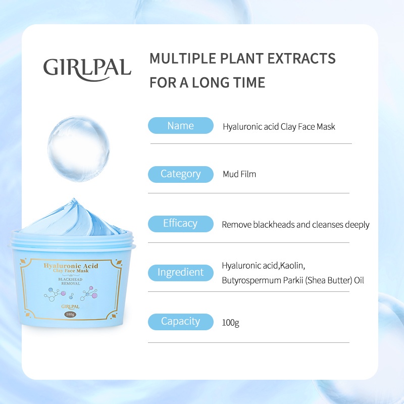 [BPOM]GIRLPAL Hyaluronic Acid Clay Mask 100g Face Masker Organik ( Blackhead Removal ) Wajah Mud Mask