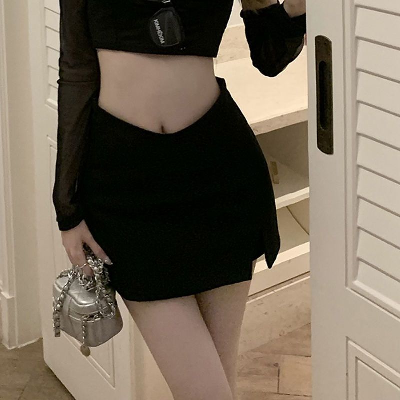 Red Anti-light slit skirt hot girl hot girl high waist tight bag hip skirt summer in trendy skirt pants rok hitam