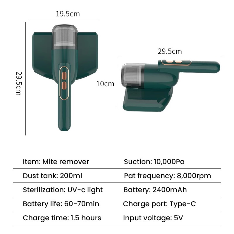 Vacuum Cleaner Mite Remover Dust 10000Pa Suction Wireless Bed Vacuum Home UV Sterilization Mini Anti Mites Remover