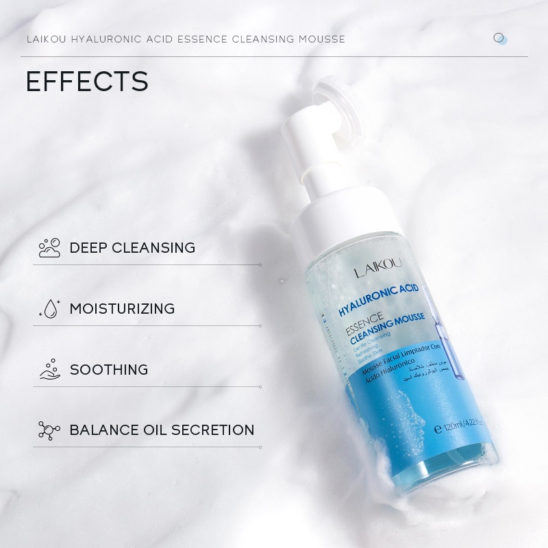 LAIKOU Hyaluronic Acid Cleansing Pores Mousse Cleanser Permbersih Pori-Pori Melembapkan 120ml