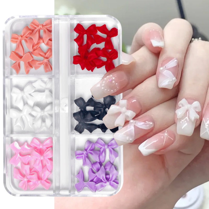 6kisi/kotak Ikatan Simpul Pesona Kuku Flatback Nail Art Perhiasan Butterfly Flower Beads Nail Rhinestones 3D Kuku Manicure Aksesoris