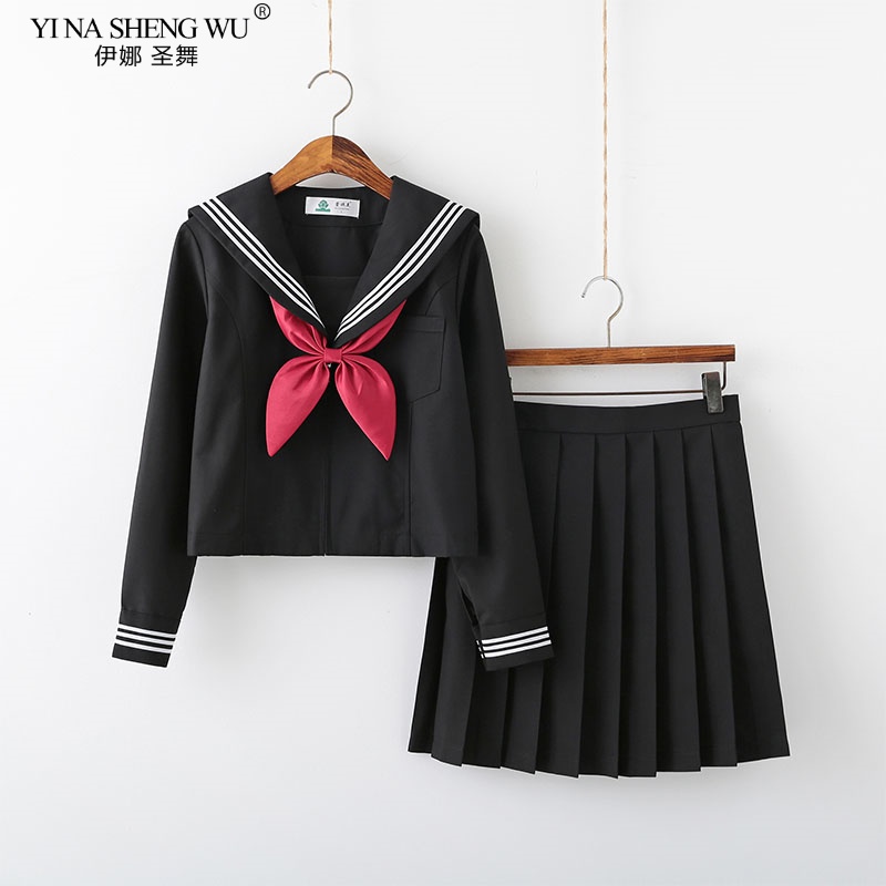Black White JK Uniform Summer Short/long Sleeve Japanese School Uniforms Girls Sailor Sets Pleated S