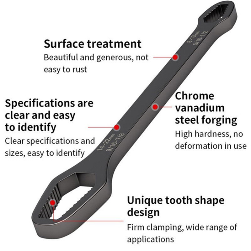 YGRETTE - Alloet Kunci Pas Double-Head Key Wrench Ratchet Spanner Kunci Torx Universal