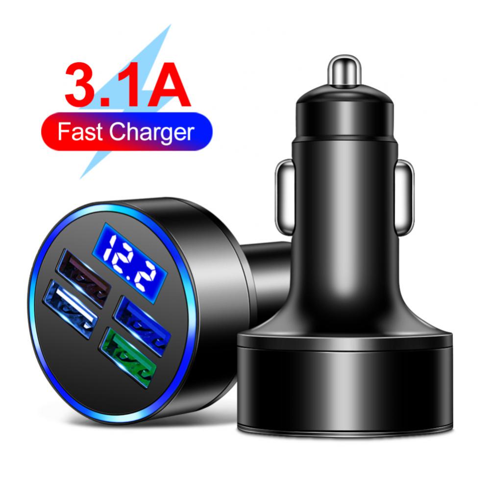 4port Usb Car Charge Dengan Tampilan digital Adaptor Charger Handphone Pengisian Cepat Untuk i-Phone Tipe c Android Di Mobil