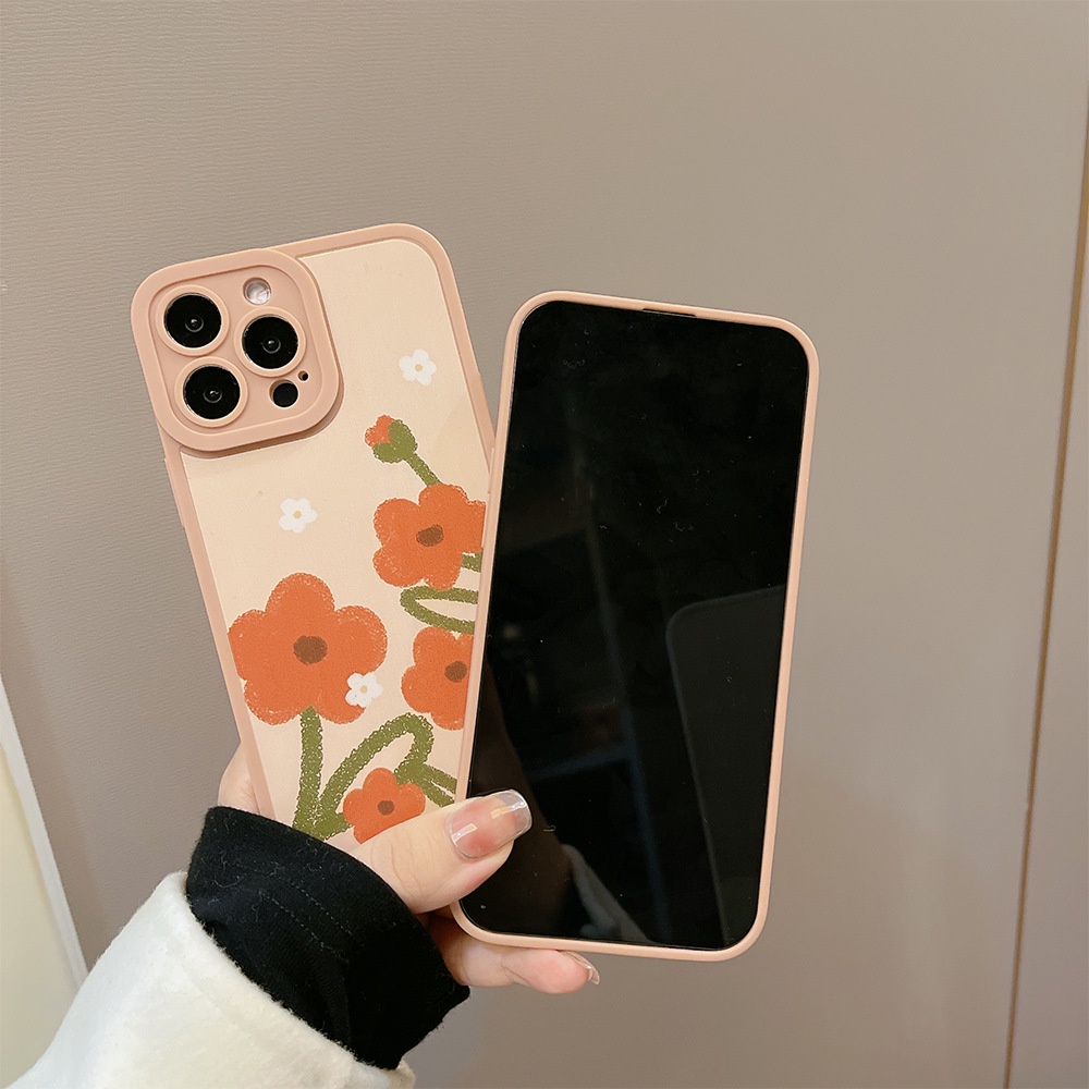 IPHONE [Mata Kucing] Soft Case TPU Anti Slip Untuk Iphone7Plus8 Plus X XS XR XS Max11 13 12 14 PRO Max 14 Plus Ins Fashion Wanita Bunga Jeruk