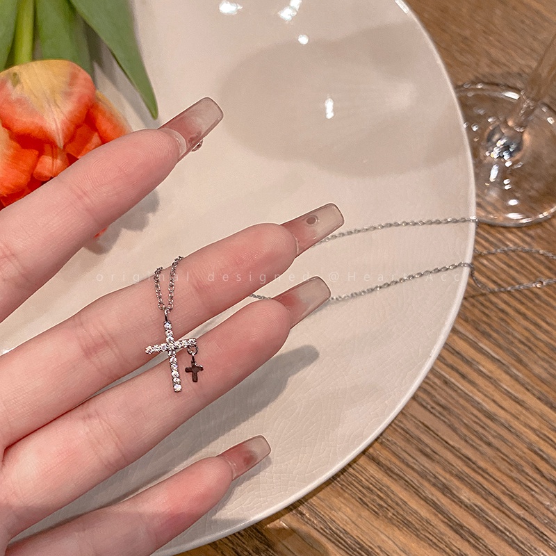 Cross Pendant Necklace Zircon Gold Silver Chain Choker Accessories Jewelry