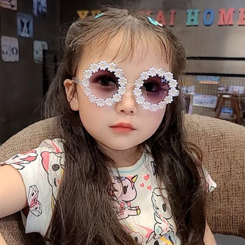 COD❤️Kacamata Hitam Anak Perempuan Laki Laki Lucu Bunga Indah Touring Seaside Daisy Sunglasses