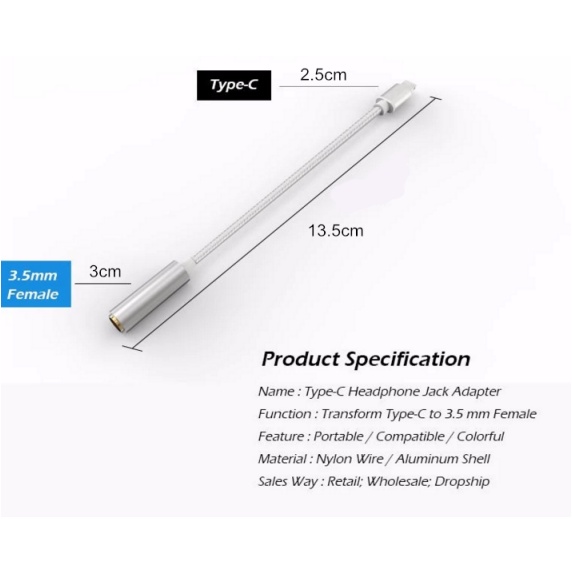 Adaptor otg Tipe-c audio adapter Untuk Handphone 3.5mm adapter digital DAC decoding audio headphone jack adrapter