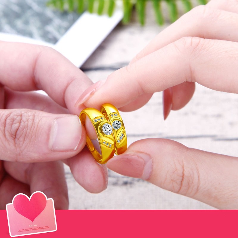 Goldkingdom Aksesoris Perhiasan Fashion Ready Stock Cincin Lapis Emas Kuning Berlapis Emas Pasangan Cincin, Berbentuk Hati Cincin Pernikahan Untuk Pria Dan Wanita