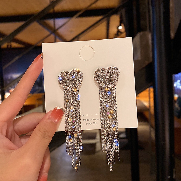 Anting Drop Kristal Baru Dengan Bling Bling Panjang Rumbai Temperamen Wanita Anting Bersinar Perhiasan Pesta Trendi Untuk Wanita