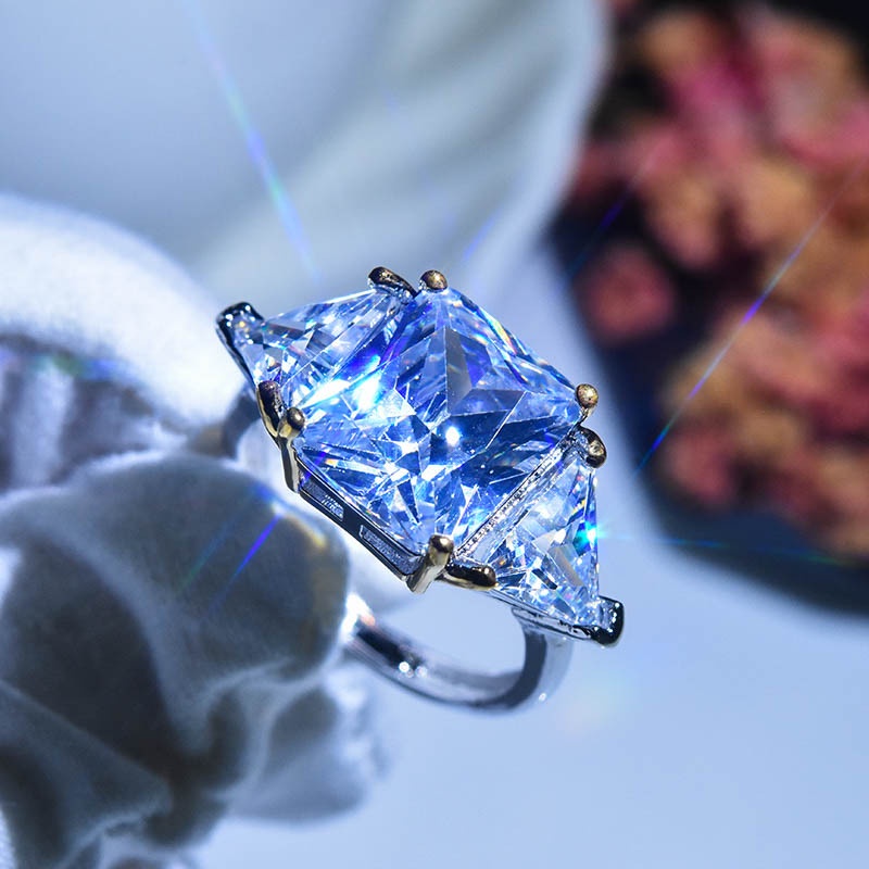 Goldkingdom Fashion Perhiasan Aksesoris Ready Stock Super Berkilau Putri Cincin Persegi Merah Muda Zirkon Delapan Hati Delapan Panah Imitasi Mosan Berlian Terbuka Cincin Untuk Wanita