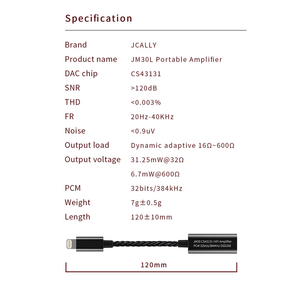 Jcally JM30 JM30L Protable Amplifier Digital Audio DAC CS43131 Adaptor Tipe C Ke 3.5 Cocok Untuk Handphone Android